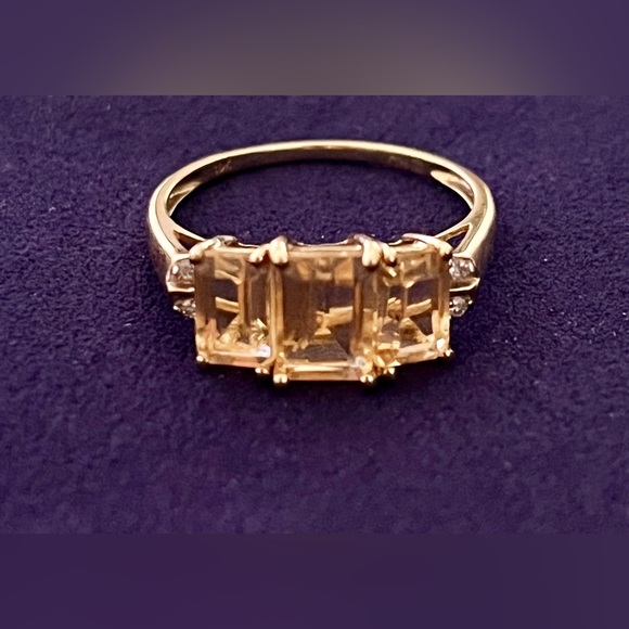 Miadora 10k Yellow Gold Emerald-Cut Citrine & Diamond Ring Size 7 - Picture 7 of 8